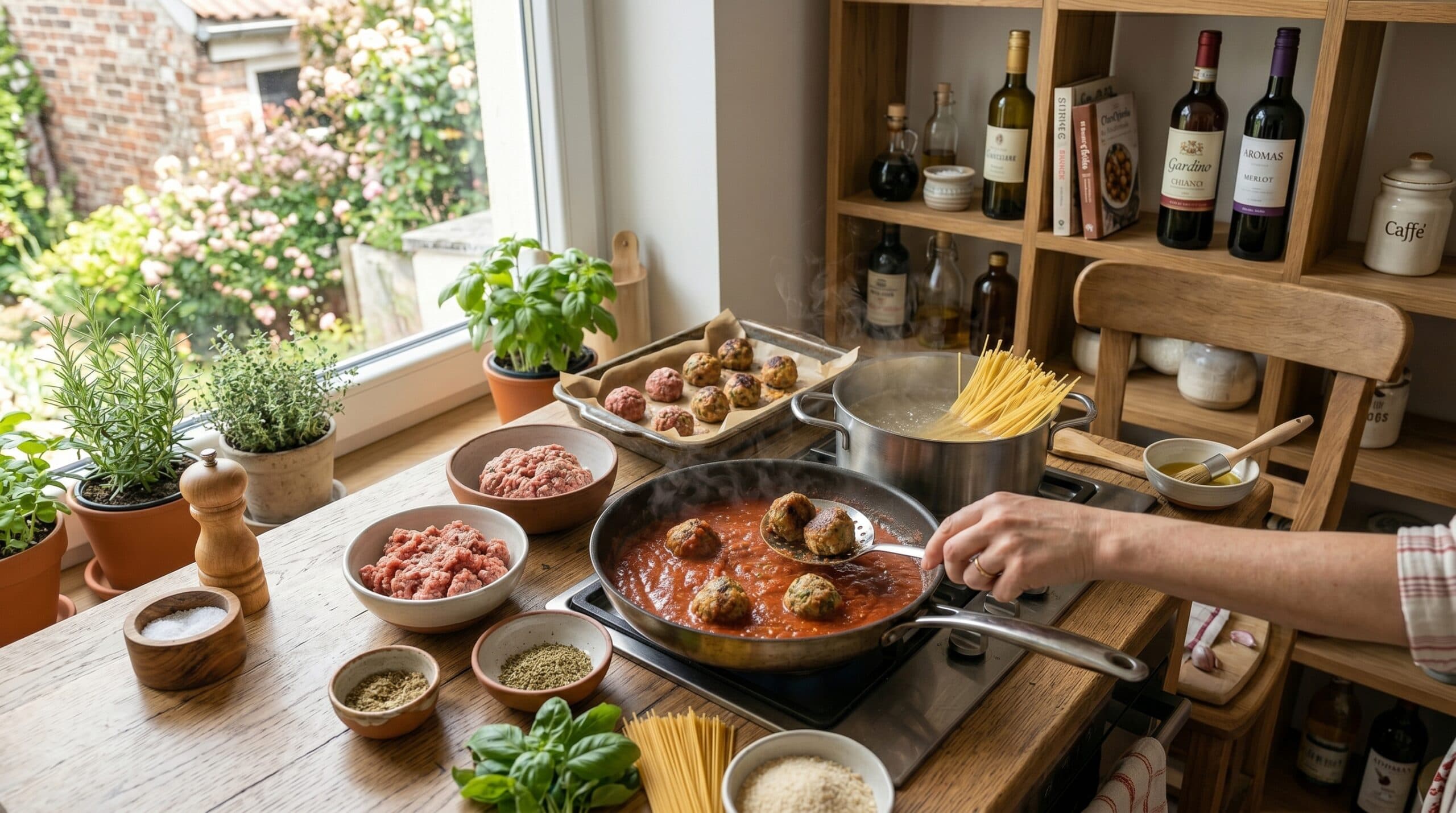Tip na recept: Pečené mäsové guľky v paradajkovej omáčke s cestovinami