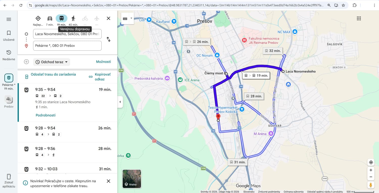 Fotografia k súvisiacemu článku Cestovné poriadky MHD v Prešove sú dostupné už aj na Mapách Google